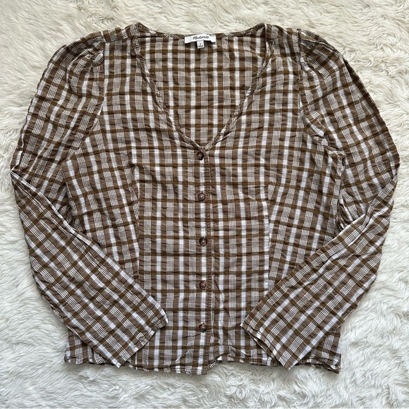 Madewell Shirt Westover Top Button Front in Sandown Plaid Weathered Olive 6 - Picture 3 of 12